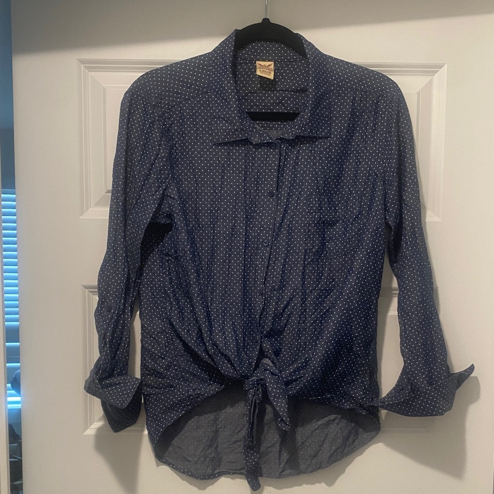 Navy and White Blue Polka Dot Tie Front  Shirt Light for Spring